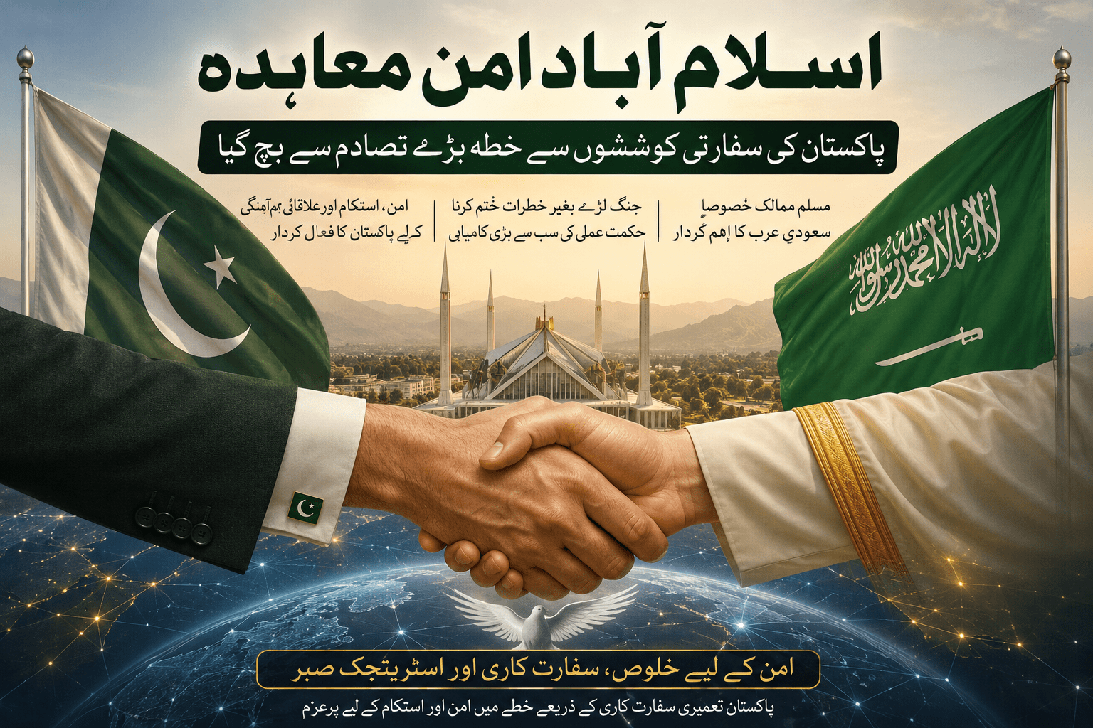 اسلام آباد امن معاہدہ، پاکستان اور سعودی عرب کی سفارتی کوششوں کی علامتی تصویر
