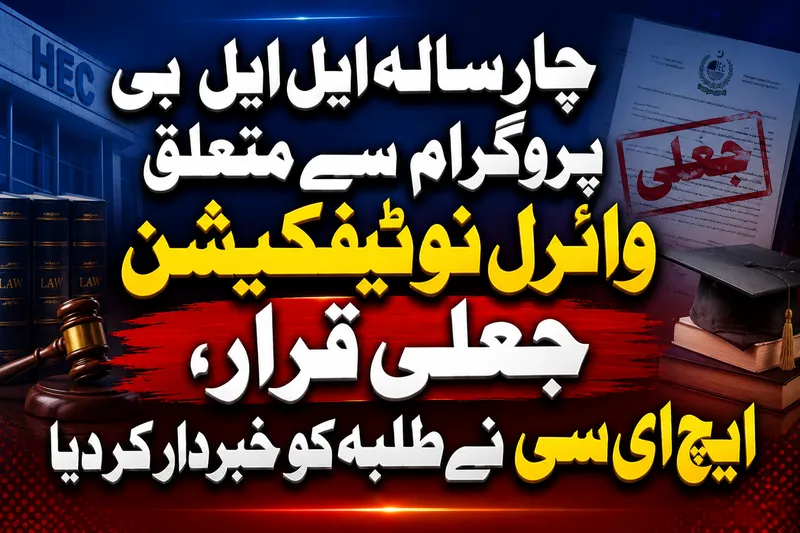 چار سالہ ایل ایل بی پروگرام کا نوٹیفکیشن جعلی قرار، ایچ ای سی کی وضاحت