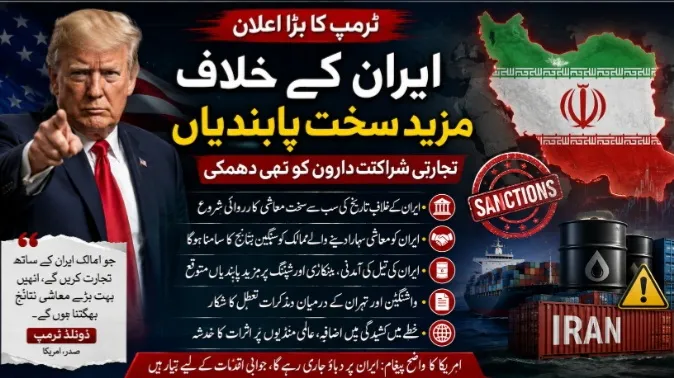 ٹرمپ کا ایران کے خلاف سخت ترین معاشی کارروائی کا اعلان، تجارتی شراکت داروں کو بھی دھمکی